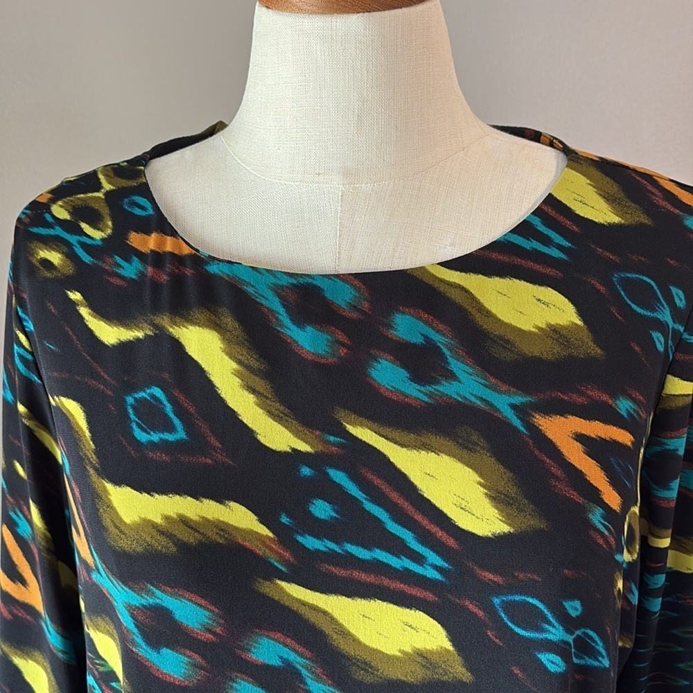 Soho Apparel Jersey stretch geometric casual dress bell long sleeves neon XL - Picture 3 of 11